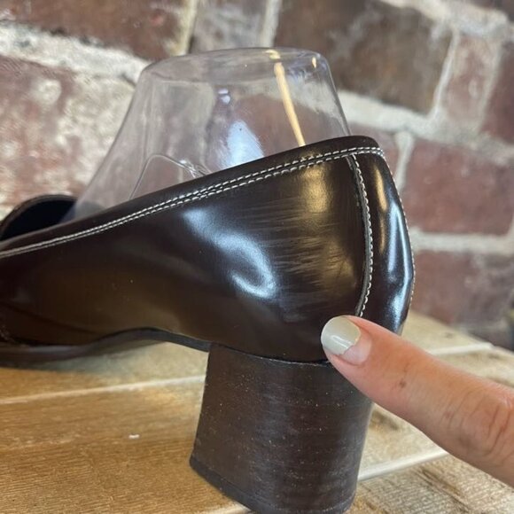 VTG 90's Y2K Coach Pump Brown Leather Block Heels W/ Silver Ring Accent Size 8.5 - Picture 4 of 9